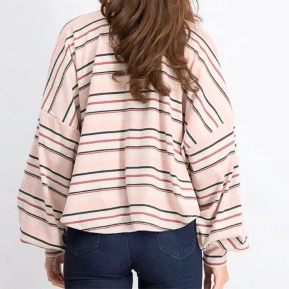 Free People Women's Steph Stripe Mock Neck Balloon Long Sleeve Women's Shirt - Picture 2 of 5